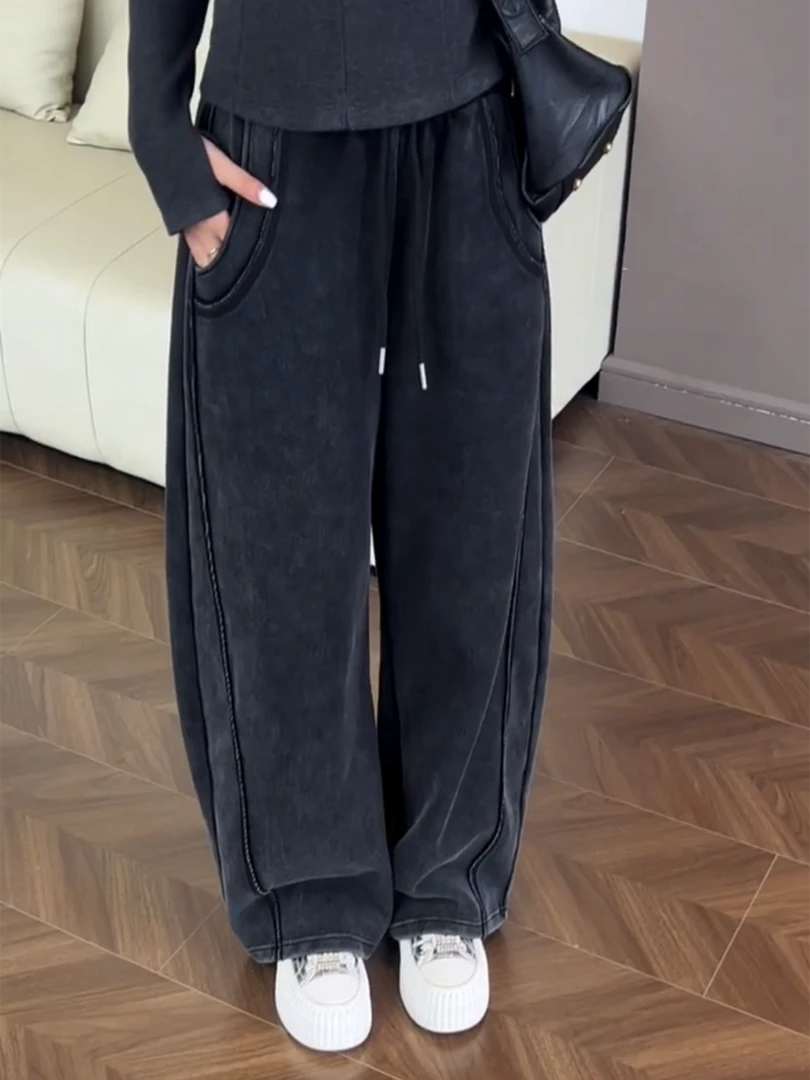 慵懒风重磅运动阔腿裤女2025秋季新款胖mm大码休闲弯刀裤香蕉卫裤