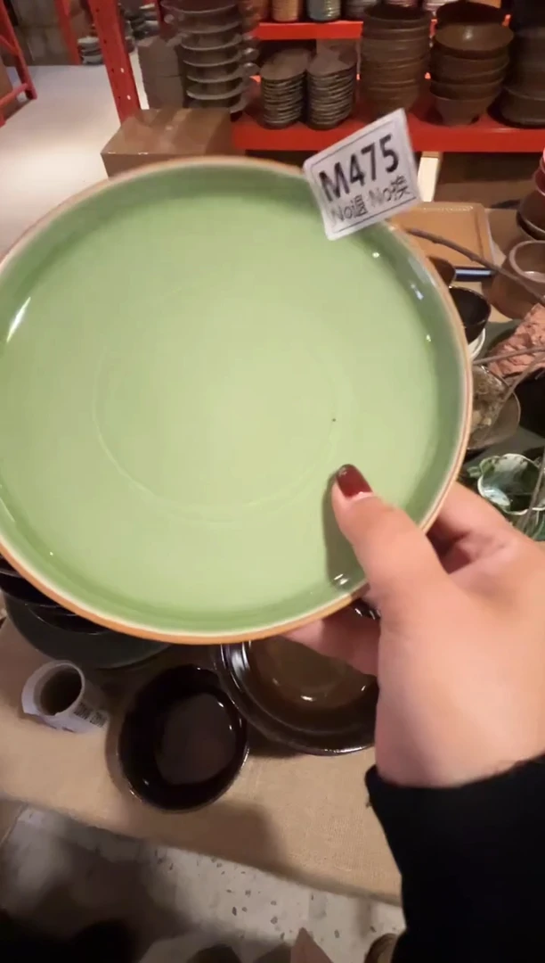 瓷片7寸外陶内果绿螺纹锅盘50