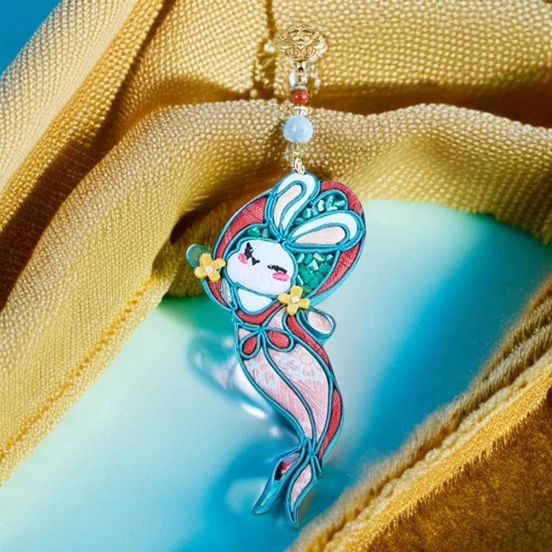 非金属布艺胸针 压襟挂件首饰女款手工饰品汉服穿搭配饰 飞天玉兔