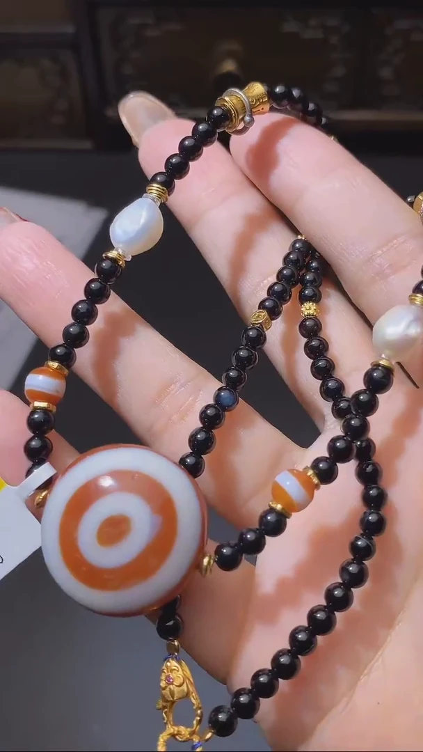 【闪购商品】玛瑙/玉髓颈饰未镶嵌Q31529羊板眼玛瑙项链