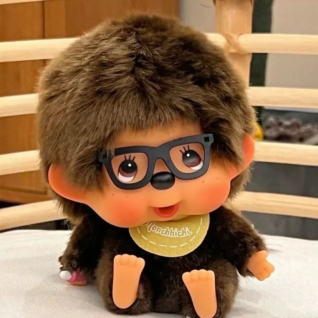【冲绳限定】Monchhichi 黄围兜戴眼镜蒙奇奇玩偶 身体可扭动
