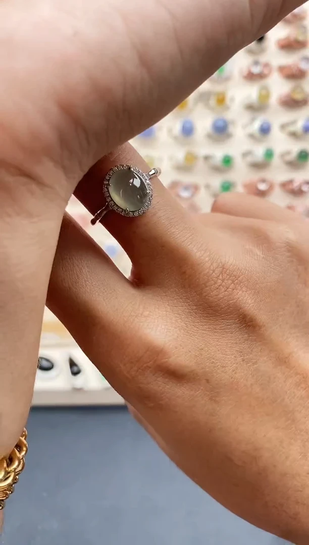 【闪购商品】翡翠戒指银S925镶嵌缅甸天然A货翡翠222  2+4