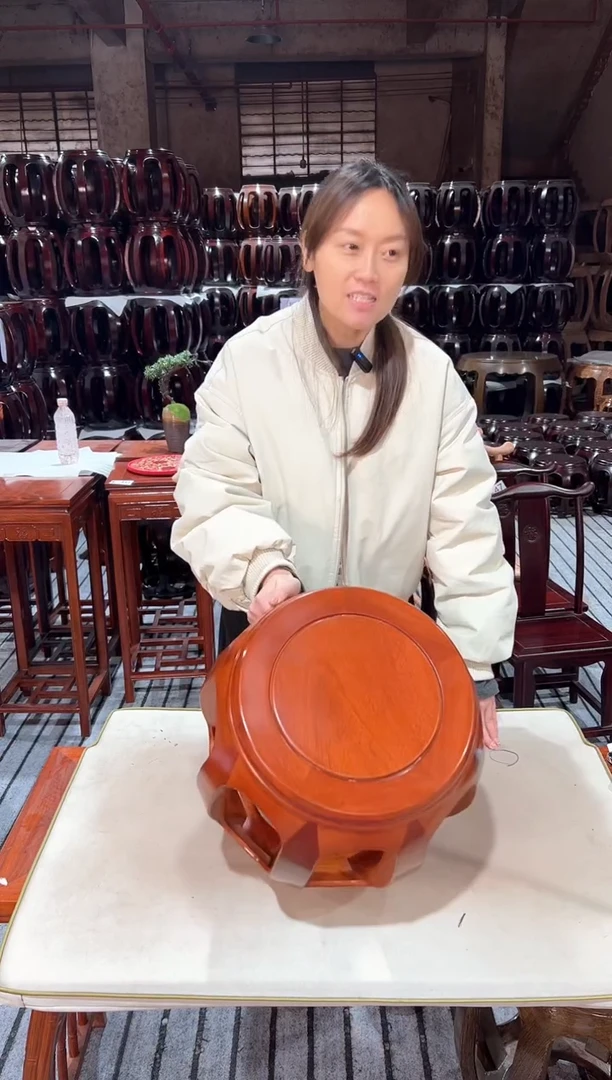 【闪购商品】花梨木类凳子微瑕白宫木花梨色小号鼓凳