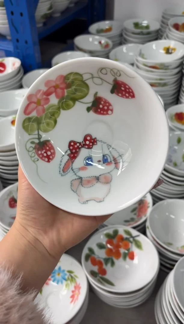 瓷片景德镇高温陶瓷食品级手绘釉中彩-斗笠碗