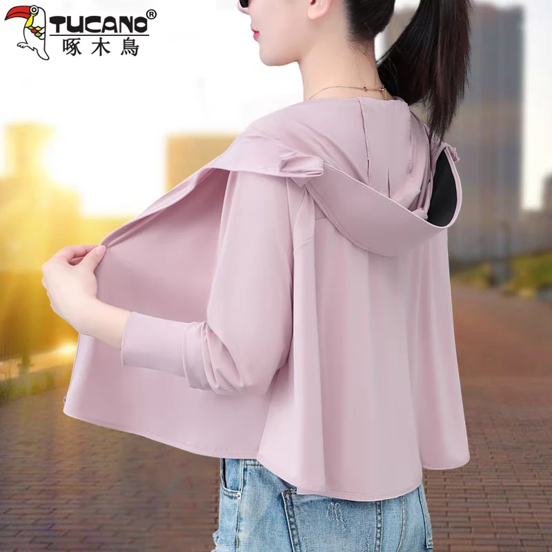 啄木鸟斗篷防晒衣女夏季2025新款冰丝短款防紫外线户外骑行防晒服