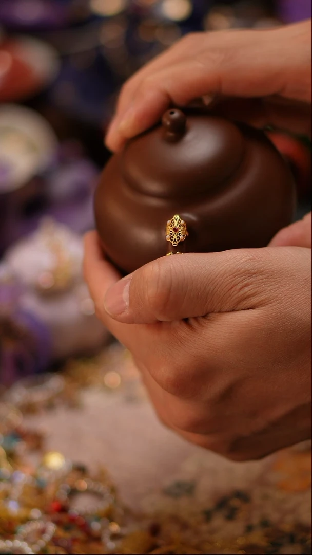 茶宠迷你红色壶把手壶把手