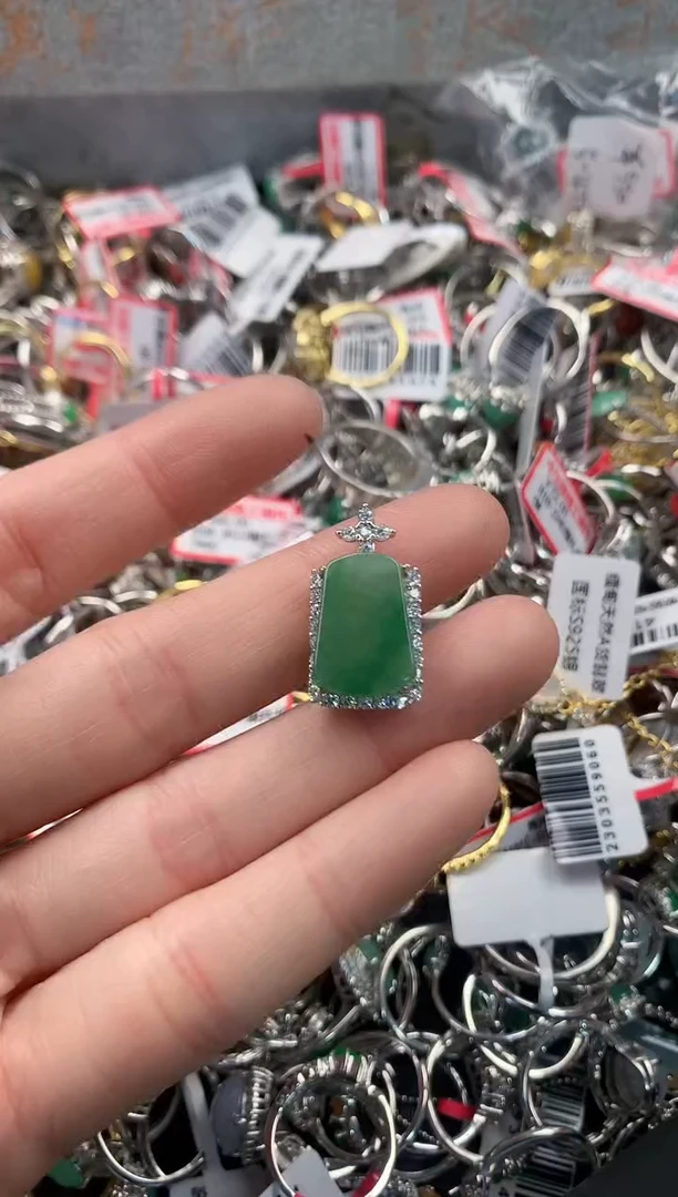 银S925镶嵌戒指翡翠666   2