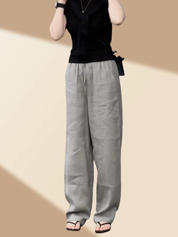 气质时尚垂感宽松休闲裤2026夏季新款高腰薄款大码抽绳直筒阔腿裤