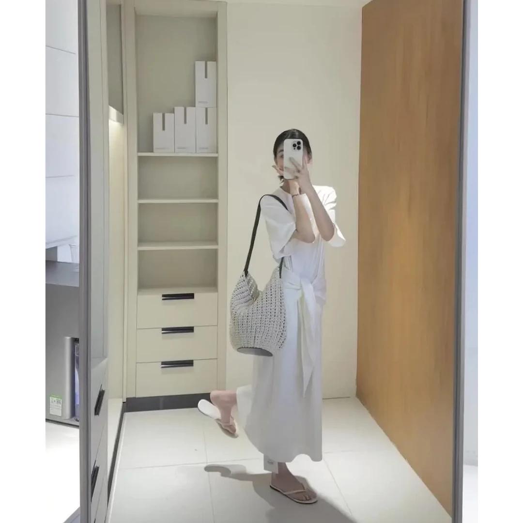 MARIE.COCO轻奢简约围巾短袖连衣裙女夏季新款宽松显瘦气质长裙子