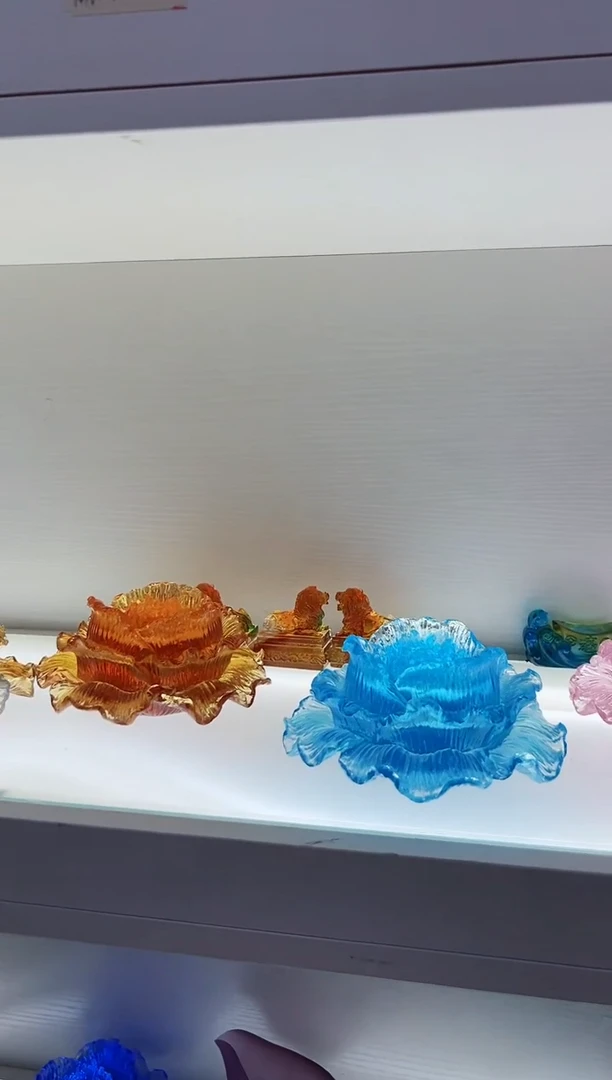 琉璃手工艺品古法琉璃蓝色牡丹花
