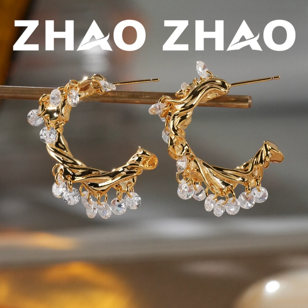 铜合金耳饰 「银河织锦」缠绕C型耳饰华丽轻奢蹦迪爆闪耳环