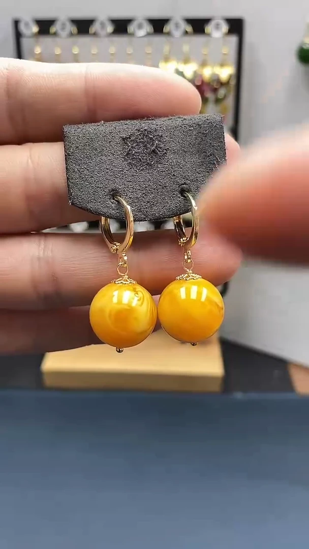 【闪购商品】蜜蜡耳饰银S925镀金镶嵌尺寸16mm耳扣06