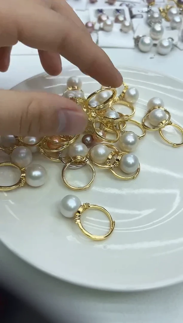 未镶嵌戒指淡水珍珠13mm白珠戒指（多样性发一）