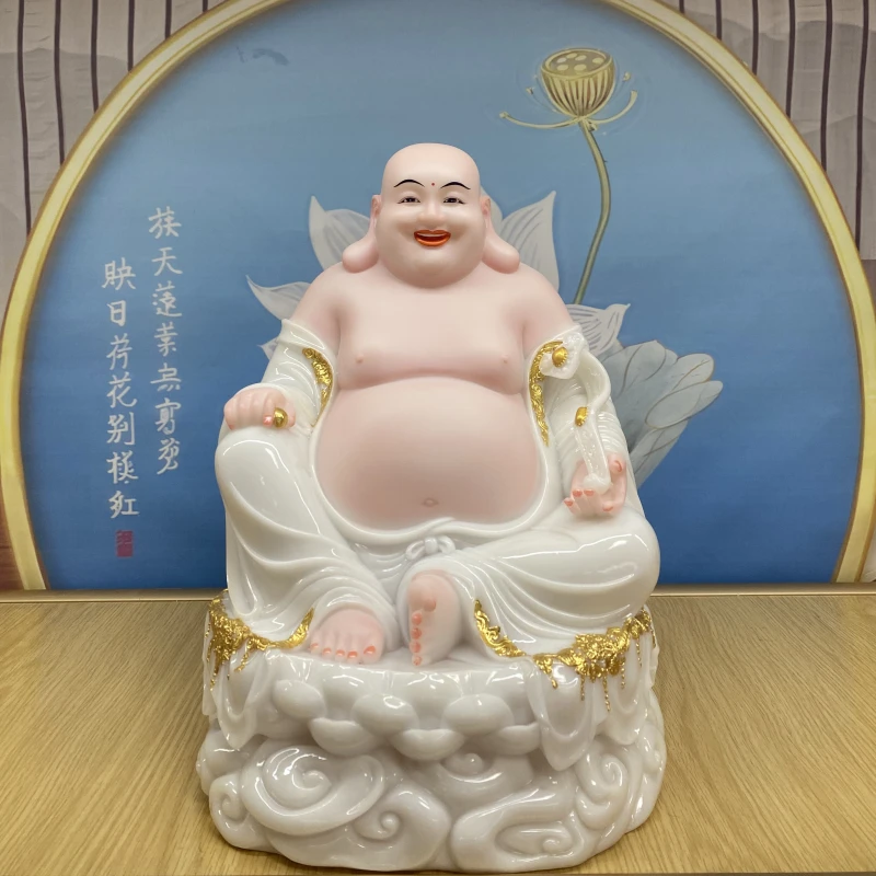 白玉镶金全堂佛合成汉白玉家用摆件