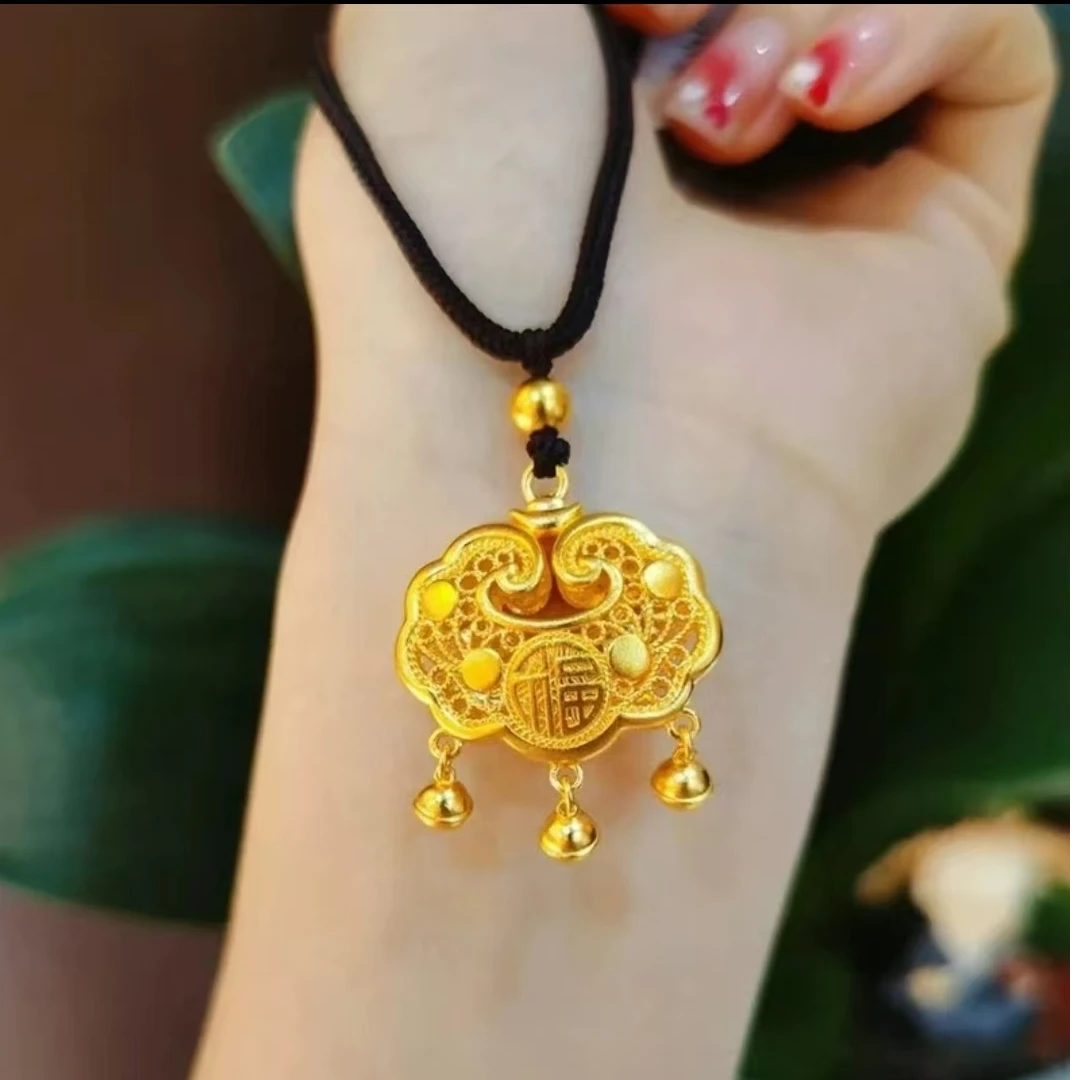 铜合金布艺项链   福字金锁平安锁毛衣链项链久不掉色传承