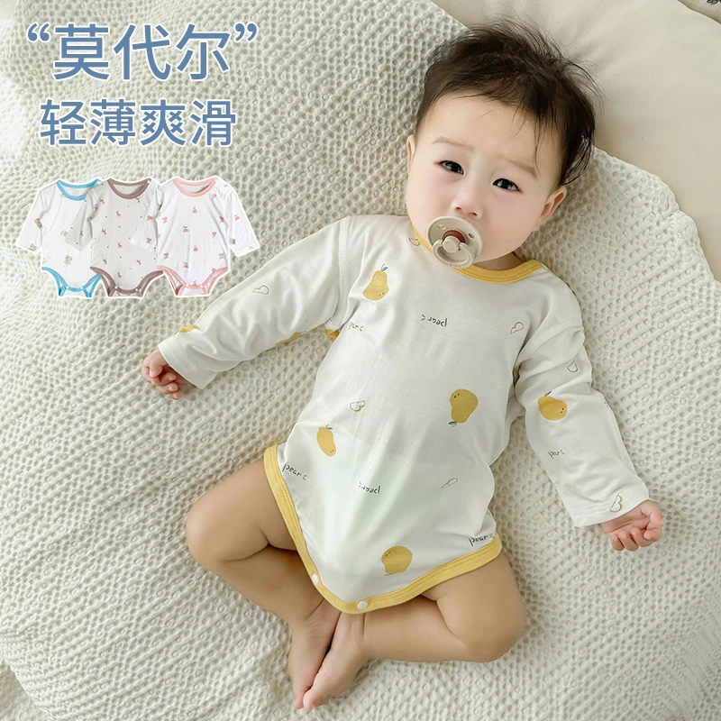 莫代尔宝宝包屁衣春夏薄款婴儿衣服长袖无骨婴幼儿连体衣三角哈衣