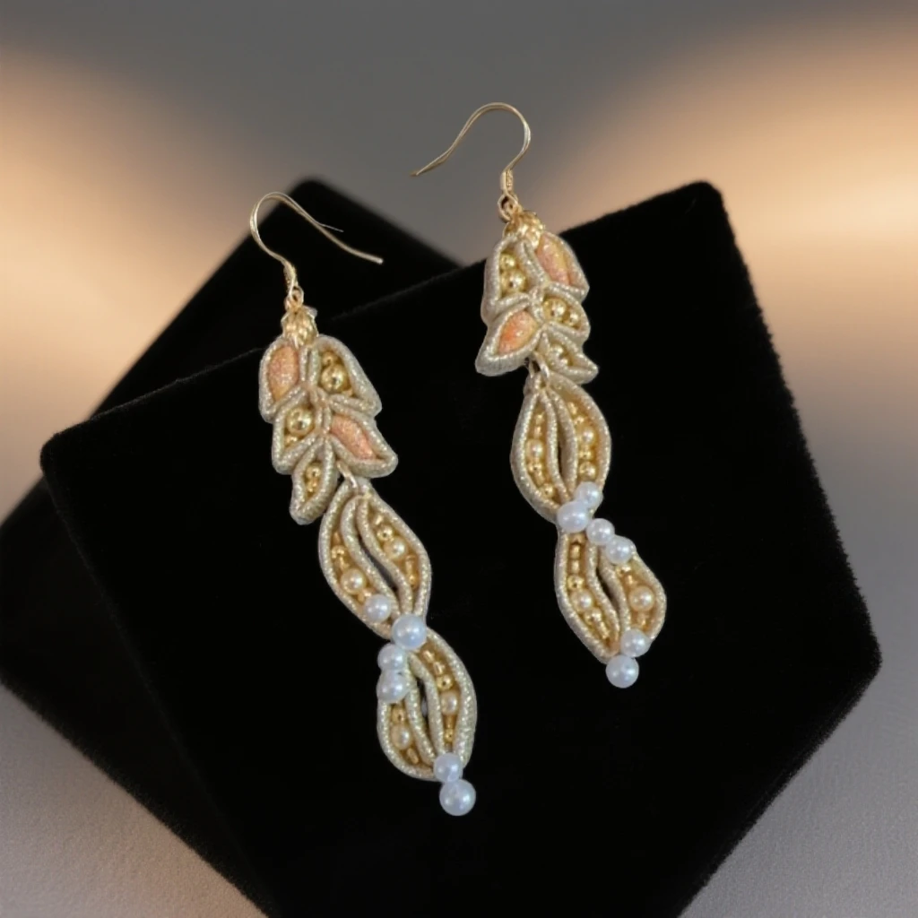 非金属布艺耳饰 手工盘扣耳环麦穗气质百搭长款优雅金枝玉叶