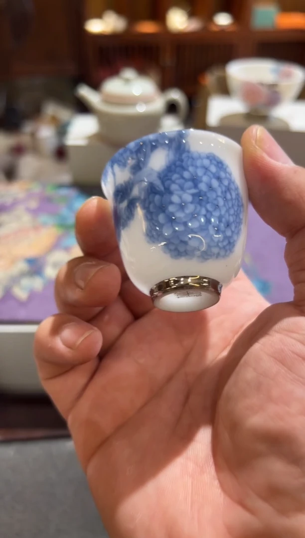 蓝绣球小杯茶具茶具