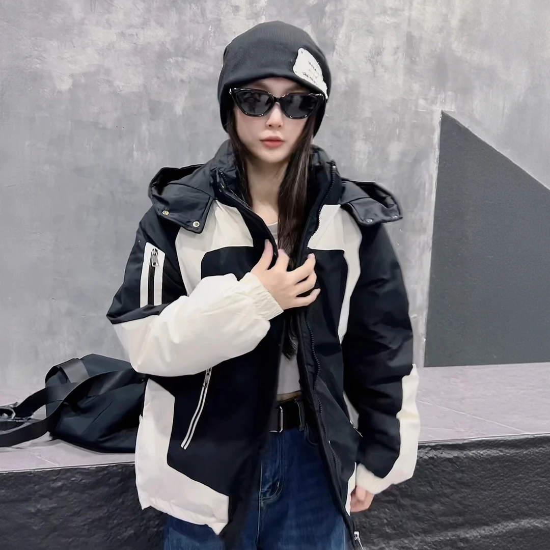 冬季棉服加厚欧版新款拼接撞色工装风常规袖厚款女款拼色休闲保暖