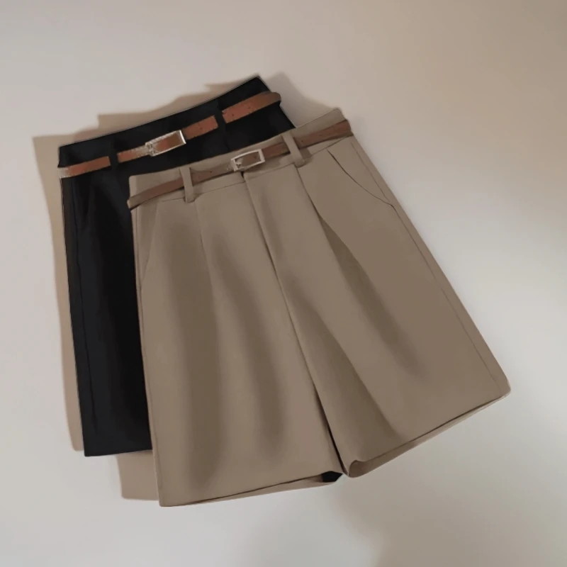 ［尤莱品］送腰带西装短裤女夏季新款高腰显瘦百搭阔腿裤五分中裤