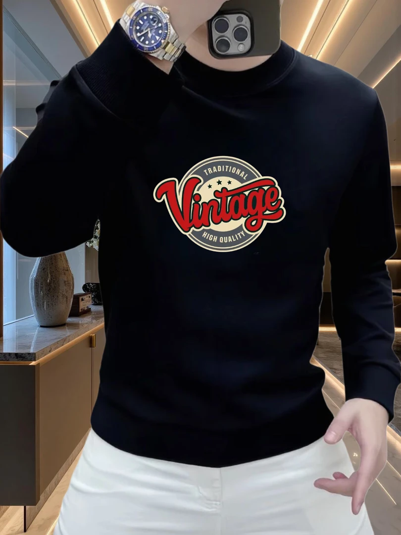 Vintage卫衣新款男士圆领印花卫衣秋冬季潮流休闲百搭长袖上衣男