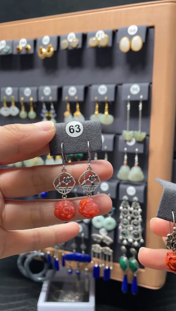 【闪购商品】南红玛瑙耳饰银S925镶嵌0063