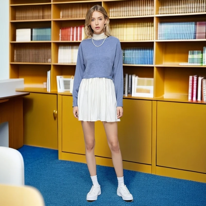 【242】女装日外贸原单时尚百搭气质减龄羊毛衫假两件毛衫连衣裙