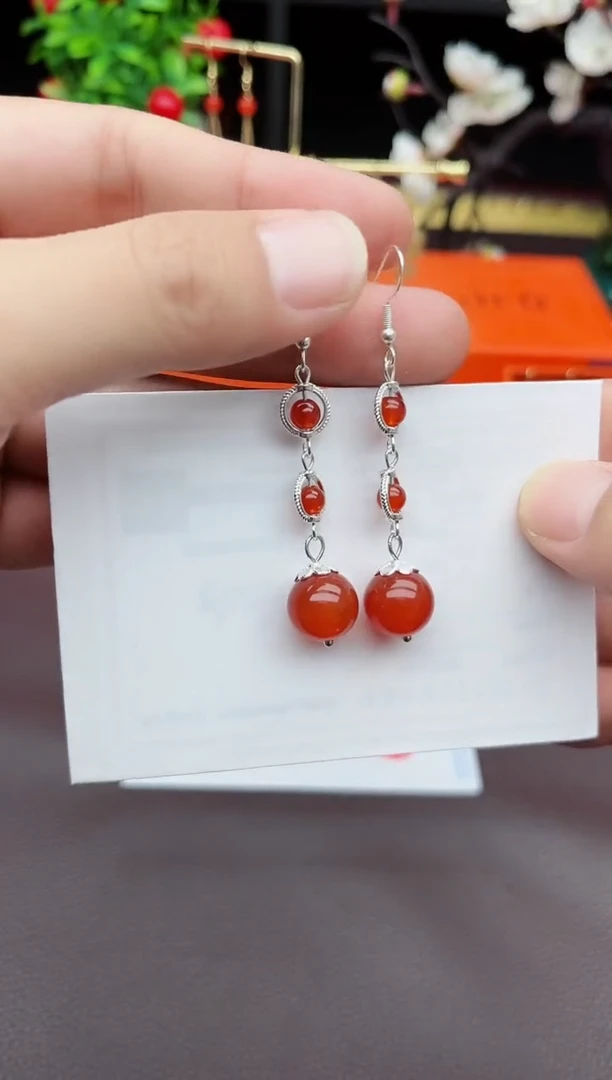 玛瑙/玉髓耳饰银S925镶嵌903000