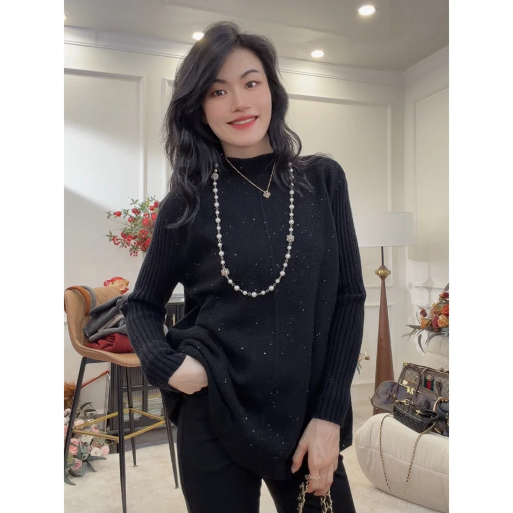 【月下听风】针织毛衣女秋冬新款保暖气质百搭长袖打底