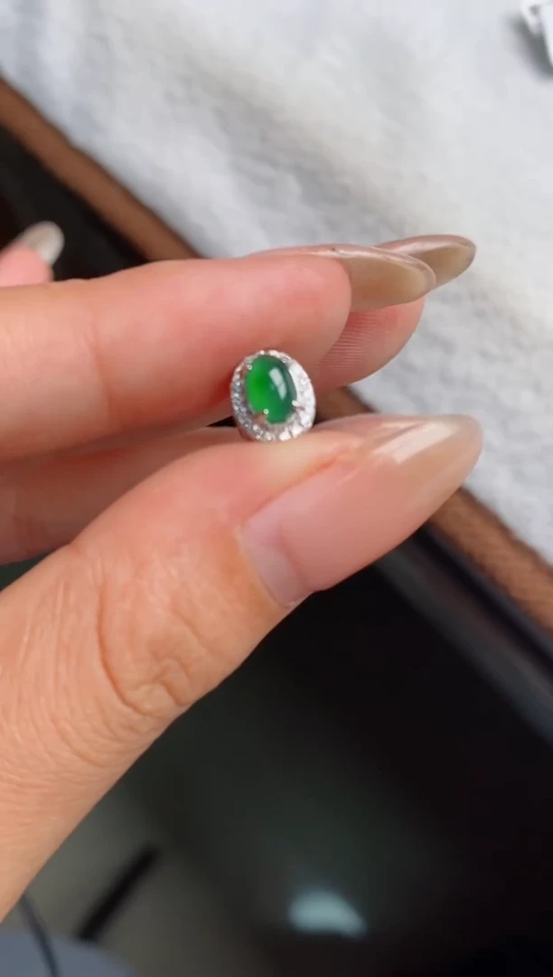 银S925镶嵌戒指翡翠天然A货翡翠