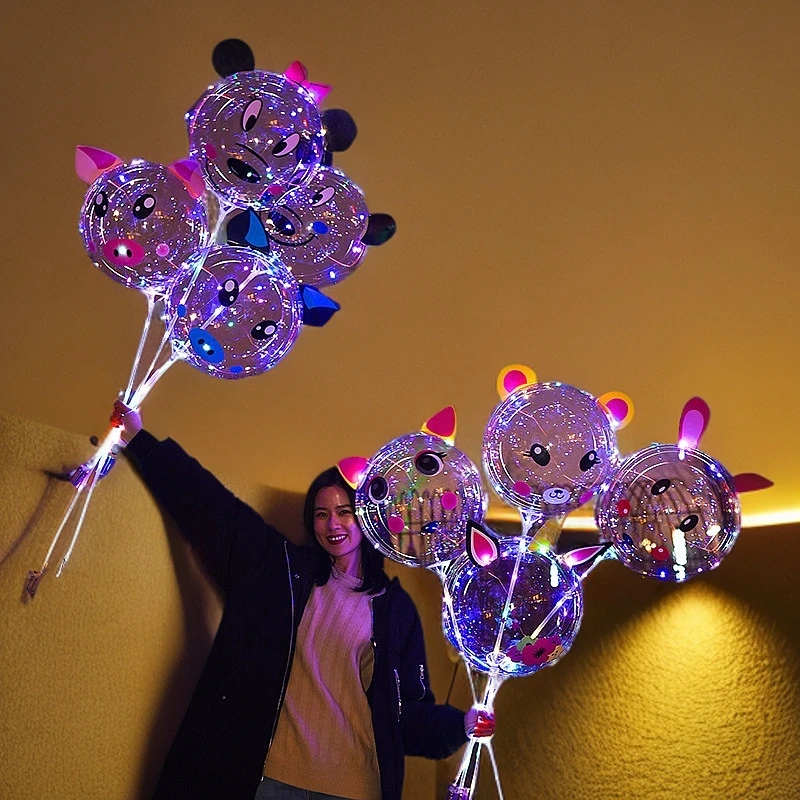 卡通贴纸火爆款网红波波球地推发光气球带灯透明儿童夜光摆摊街卖