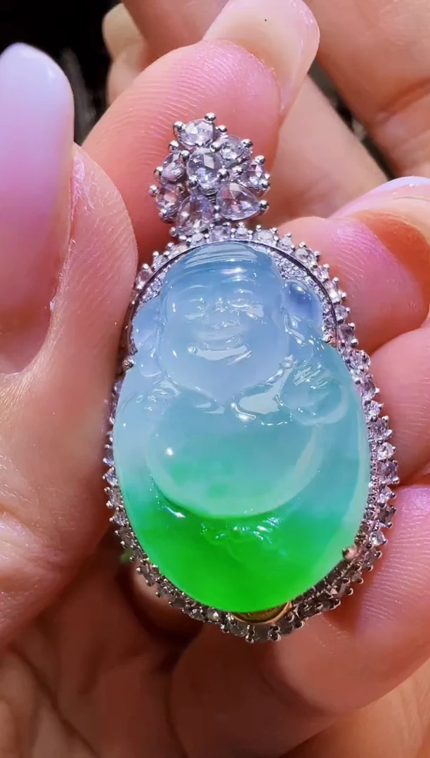 吊坠(不含链)18K金镶嵌翡翠财神