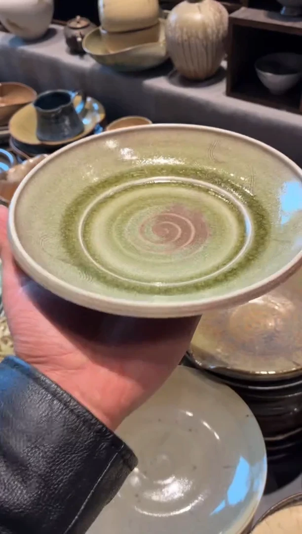 瓷片7.5寸，玻化绿手工浅盘（全量