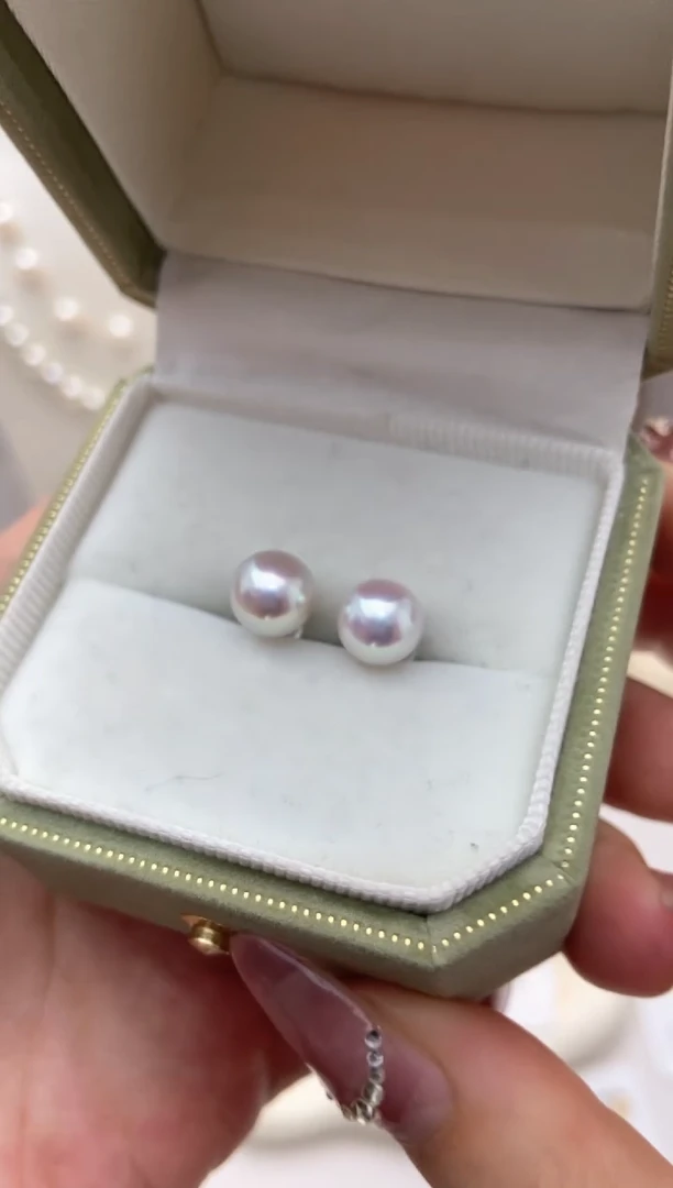 【闪购商品】海水珍珠耳钉18K金镶嵌真多麻7.5-8.0耳钉