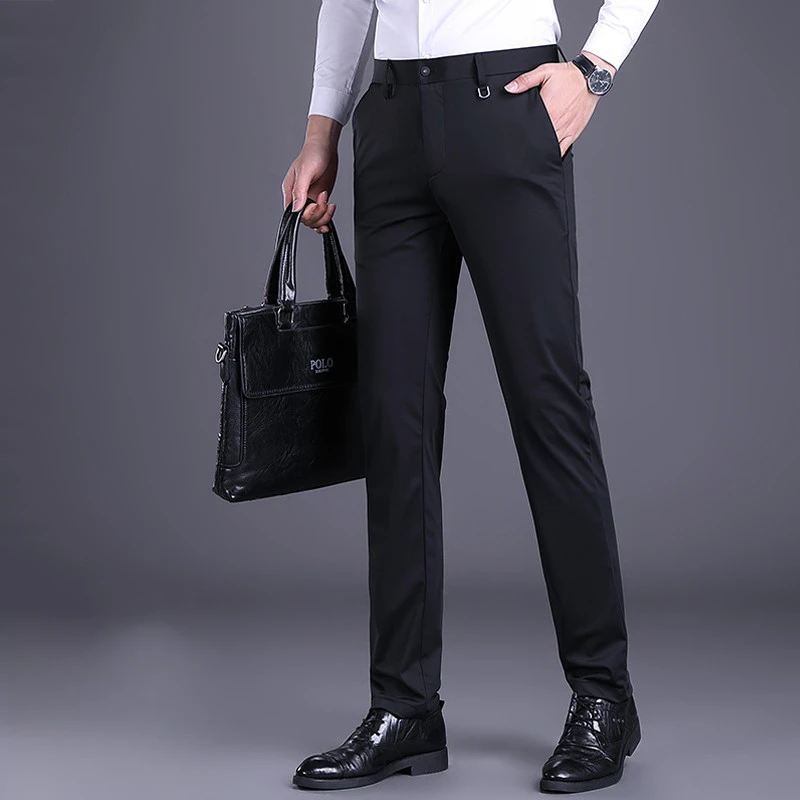 高端冰丝西裤男修身直筒西装裤子高弹抗皱商务正装夏季薄款休闲裤