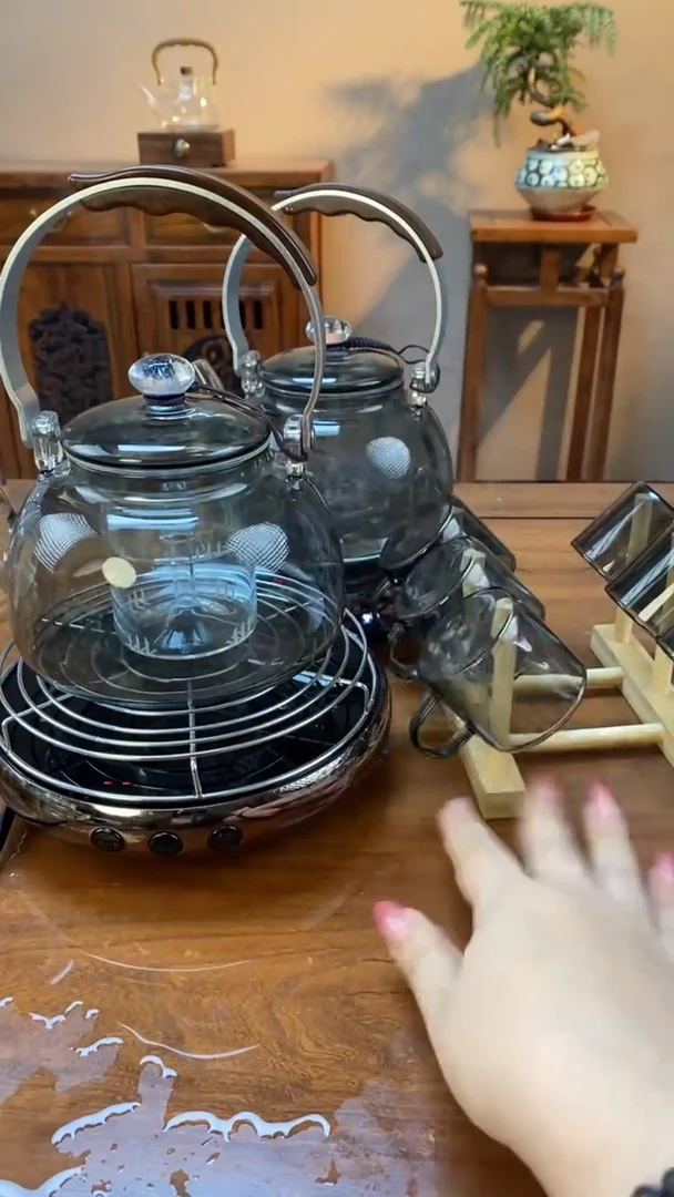 炉子+提梁壶+烤网+壶绳+六只杯子+杯架