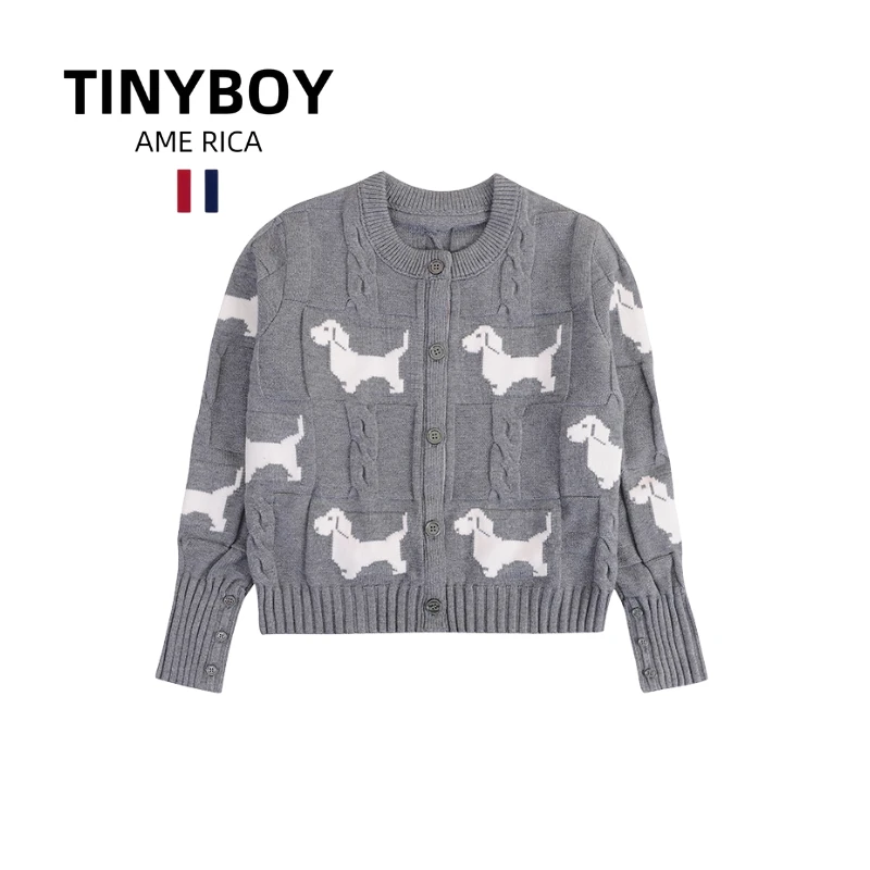 TINYBOY狗狗图案开衫毛衣针织衫男女同款 灰色 秋冬设计师款