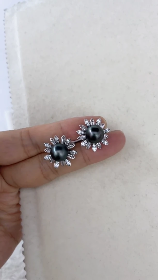 银S925镶嵌海水珍珠耳饰耳钉