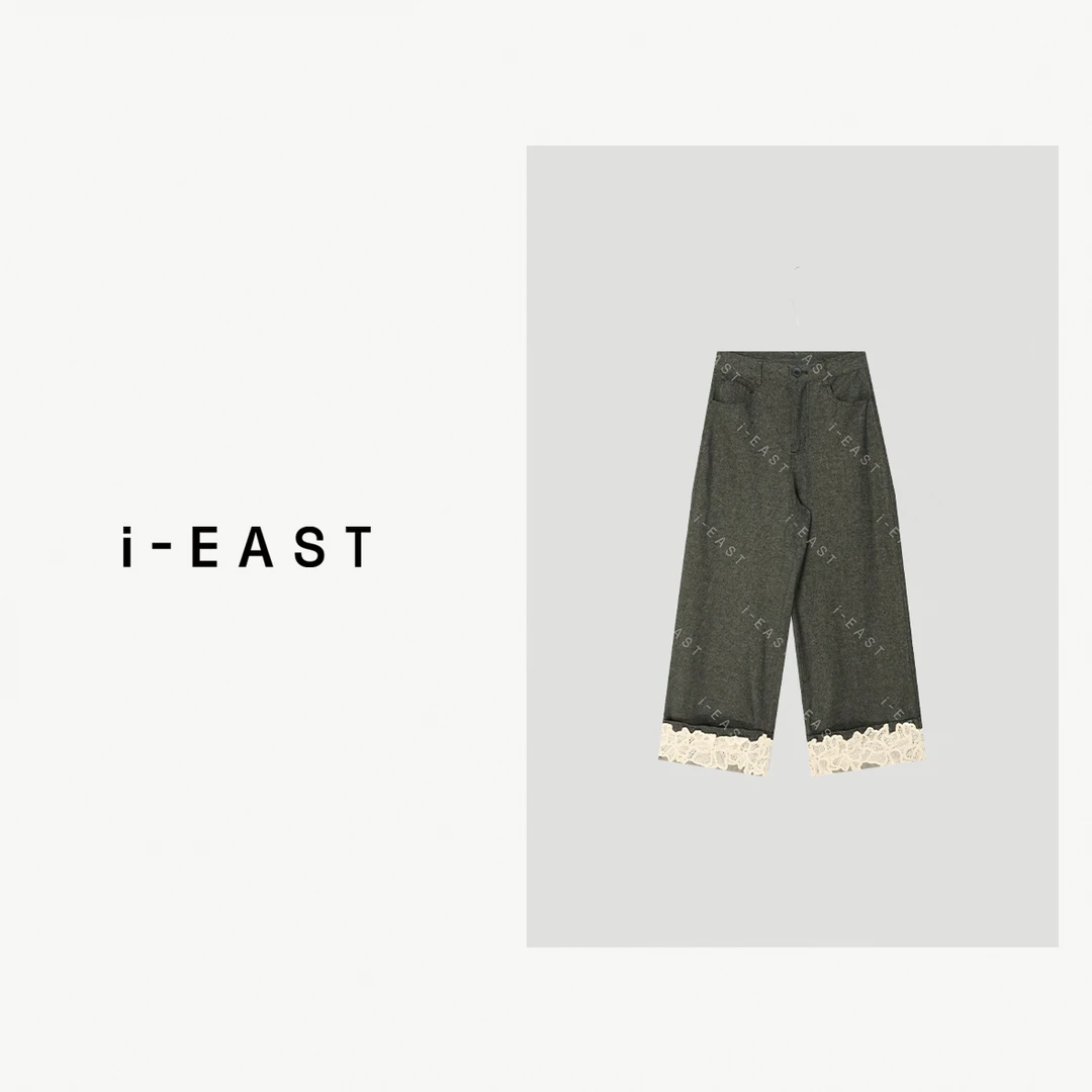 i-EAST 直腿法则~下摆钩花翻边设计感休闲裤-5C K13281