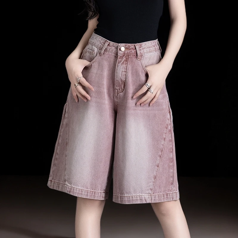 乌梅子酱牛仔短裤2025年流行网红女裤夏季薄款高腰阔腿显瘦五分裤