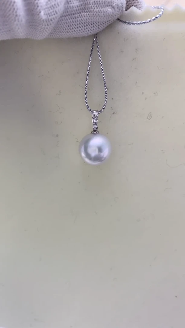 【闪购商品】海水珍珠吊坠(不含链)18K金镶嵌13-14mm澳白冷青光