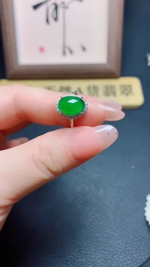 银S925镶嵌戒指翡翠天然翡翠A货s925银镶