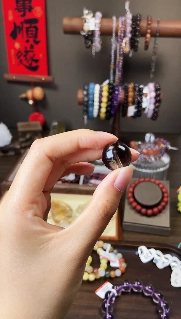 水晶手链未镶嵌18.5mm茶阿塞单珠微瑕