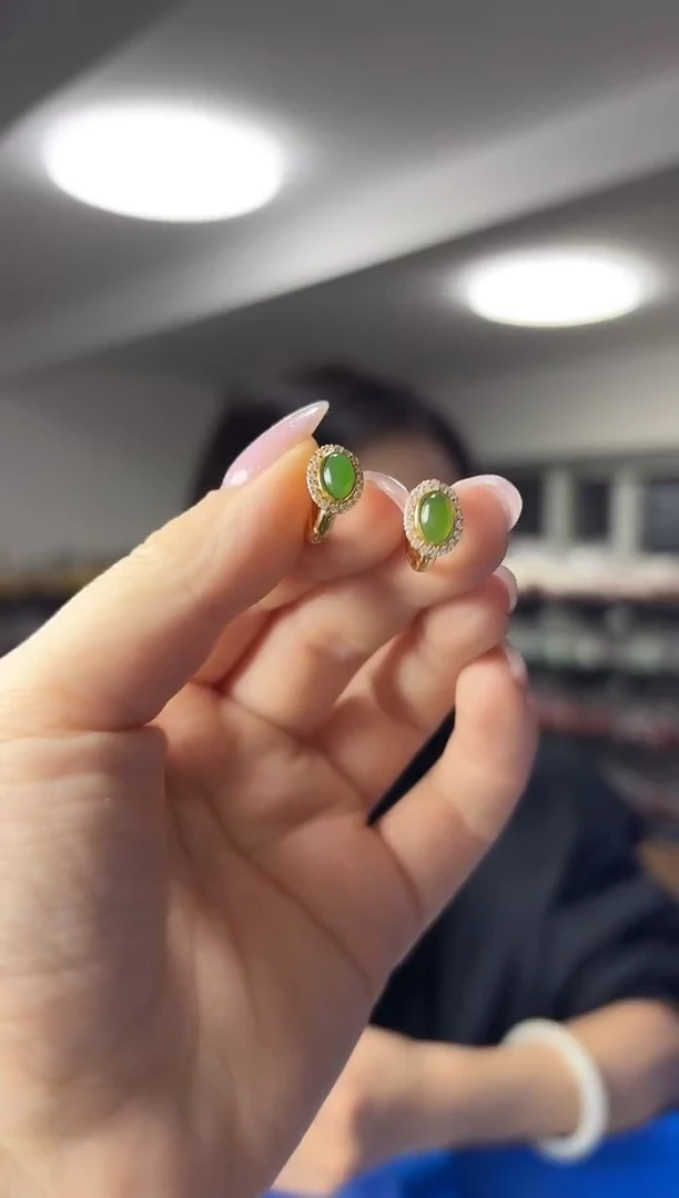 银S925镶嵌和田玉耳饰（多样性发一件）