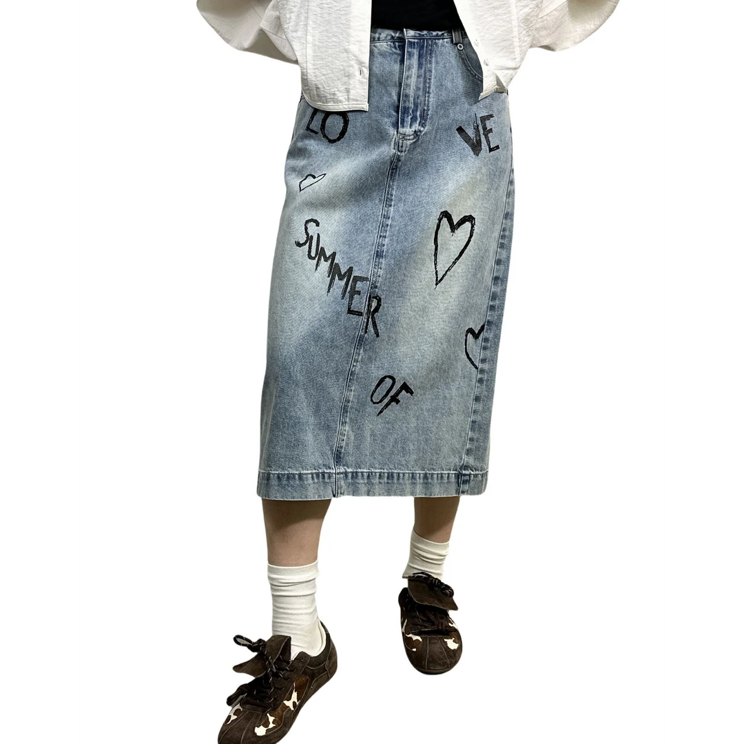 牛仔半裙可爱印花时尚减龄包臀中长款423005