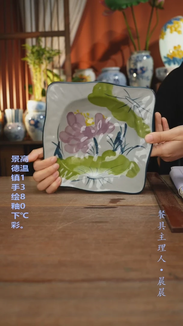 瓷片【简家甄选】景德镇设计师釉下手绘陶瓷餐具