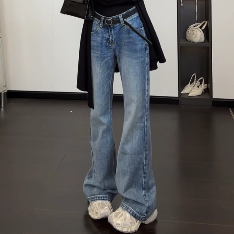 2025新款美式低腰季微喇牛仔裤早秋女百搭复古直筒长裤LK2505567