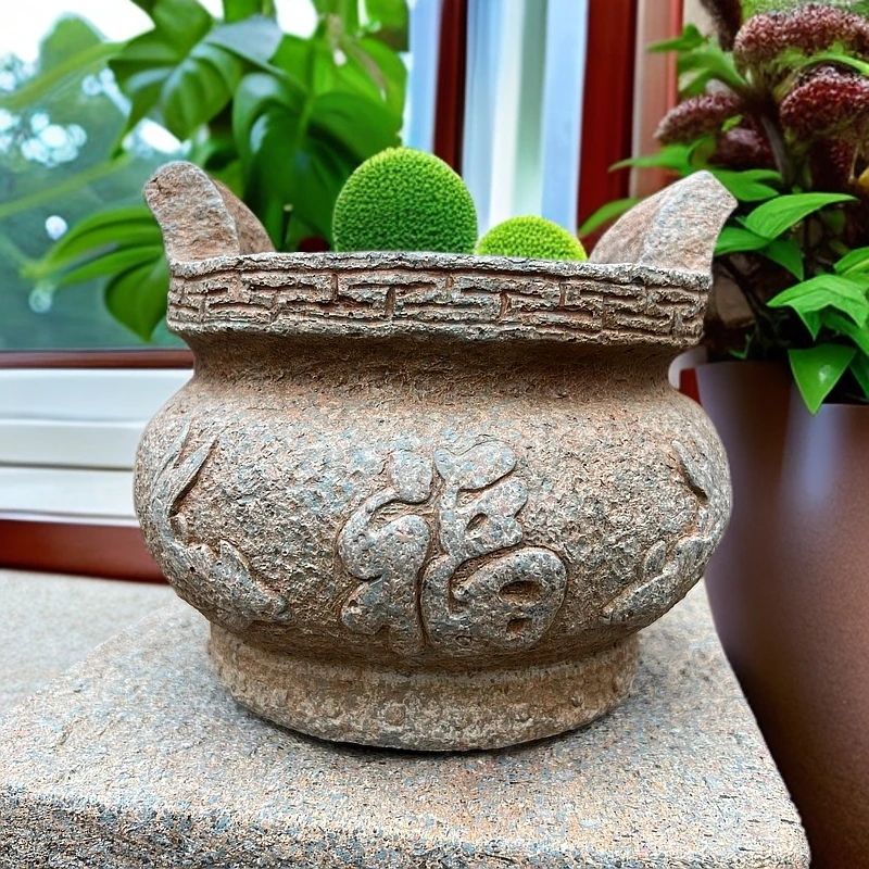 复古禅意香炉仿石做旧摆件佛堂寺庙庭院家居家居陈列装饰