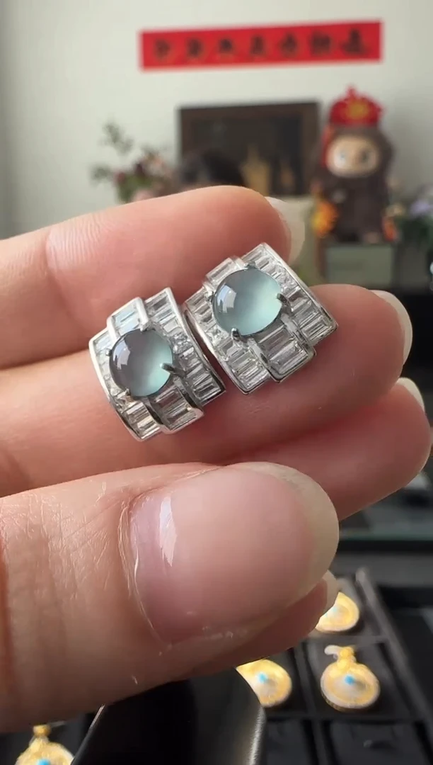【闪购商品】翡翠耳饰银S925镶嵌银镶