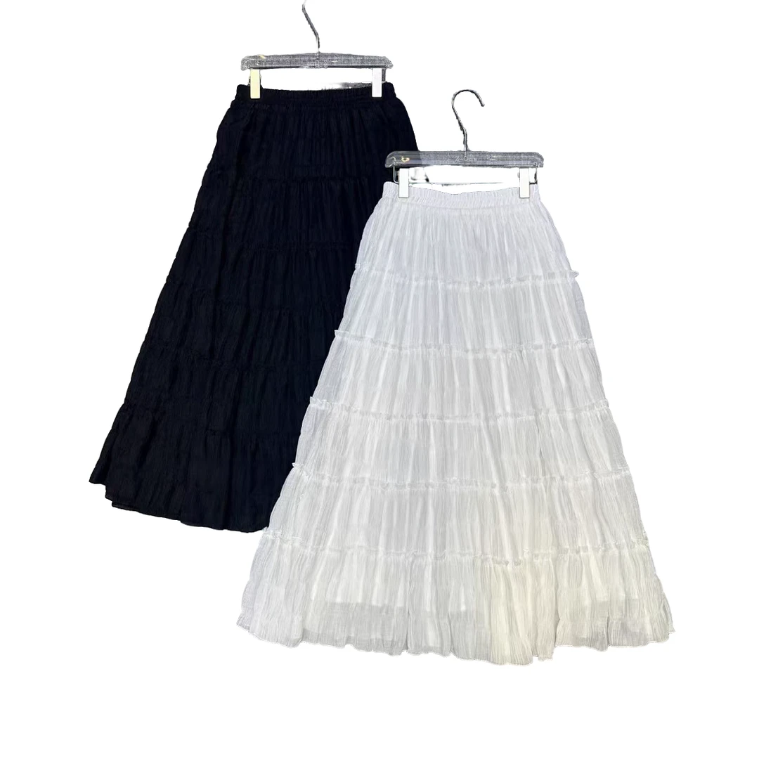 南油小众设计师新品褶皱双色半身长裙